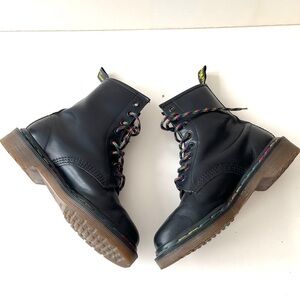 Rare Dr Martens 1460 Vintage 90's Black Leather Boots with Rainbow Stitching